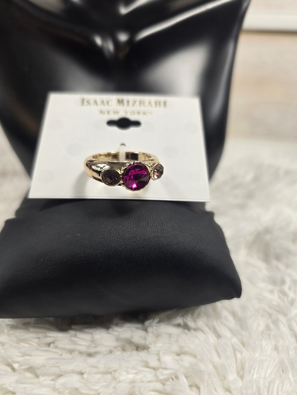 Isaac Mizrahi Ring with Fuchsia Center and Pink Side Stones